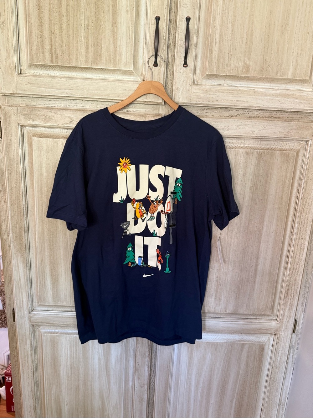 Nike Kids Navy Blue 'Just Do It' Graphic Tee with Outdoor Icons